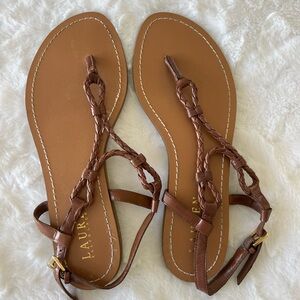 LAUREN Ralph Lauren Tan Braided Leather Thong Sandals - summer CBK style